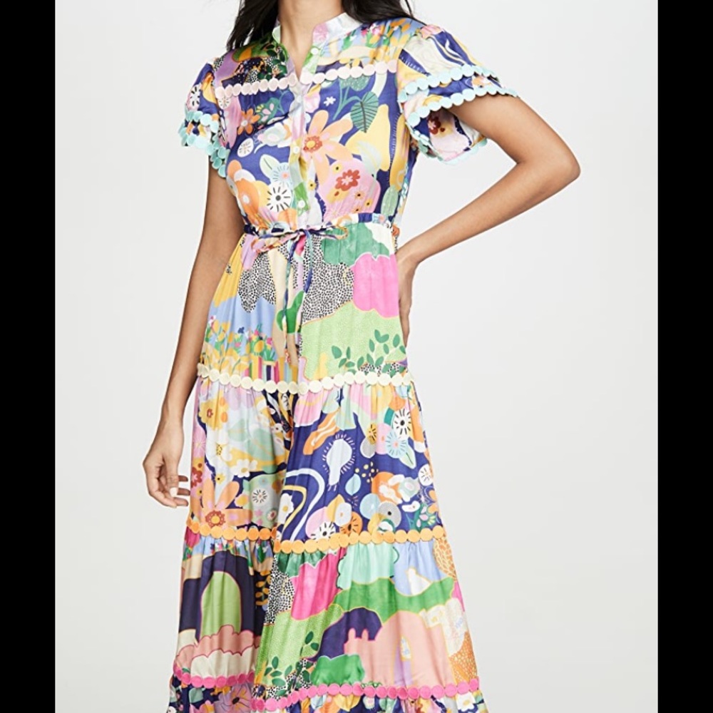 celia b Peranakan Flutter Sleeve maxi dress sz xs